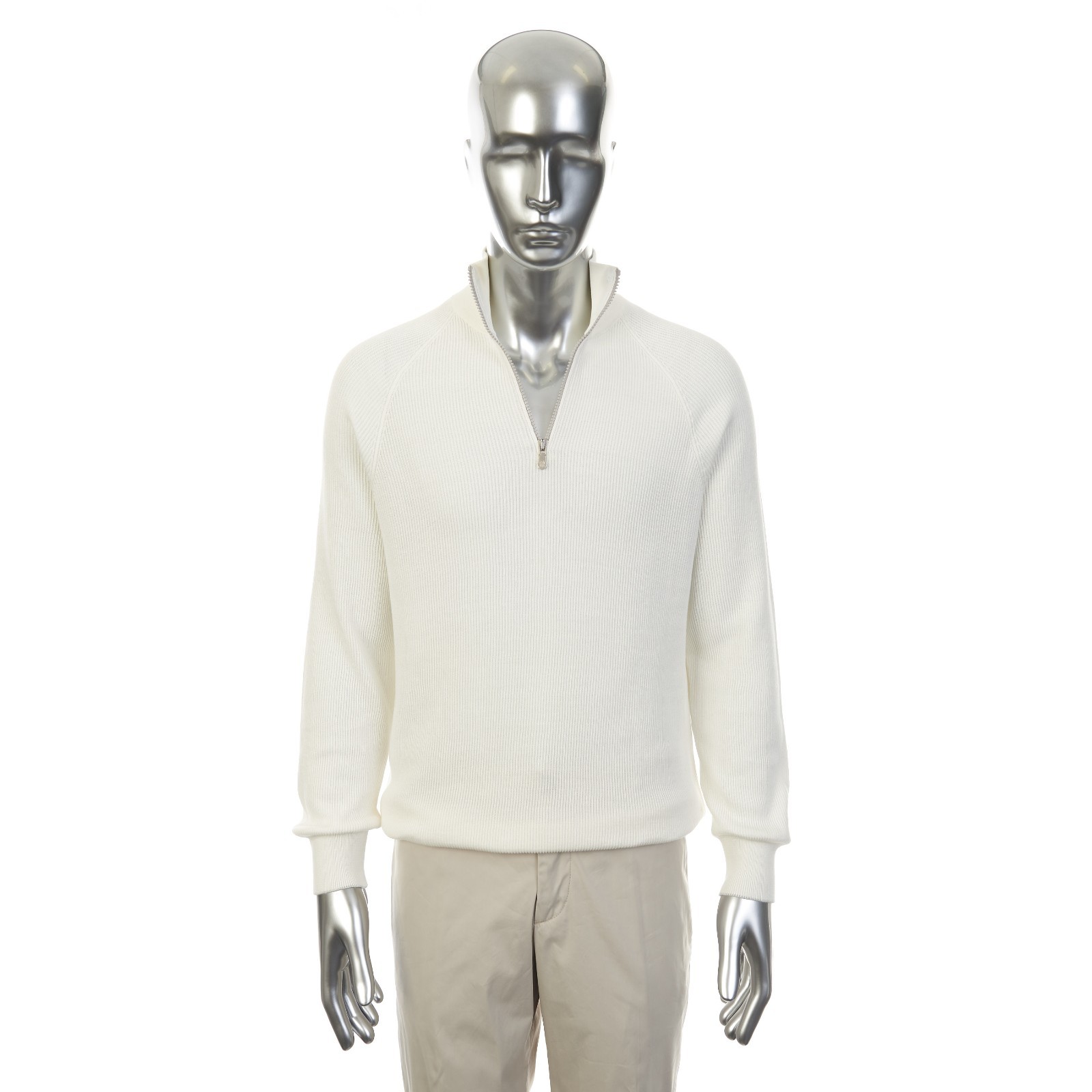 BRUNELLO CUCINELLI 1450 Cotton English Rib Sweater Half Zip And Raglan Sleeves 279690₽