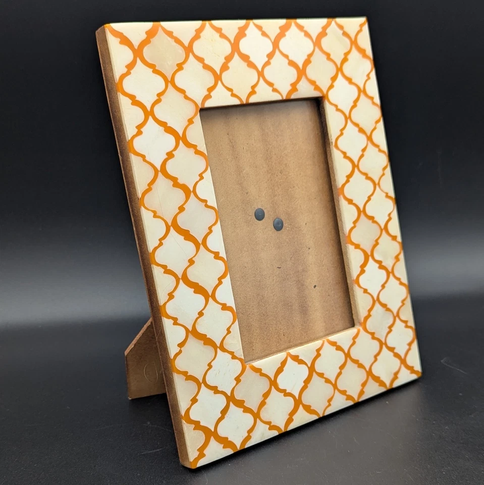 Рамка для картин стол или настенный декор 4 x 6 дюймов инкрустация в марокканском стиле - белый и оранжевый - Изображение 3 из 4