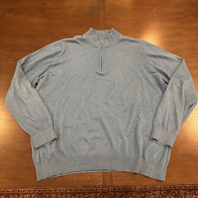 LL Bean Sweater Cashmere Blend 1/4 Zip Pullover Teal Blue Mens XXL 2XL L.L. BEAN