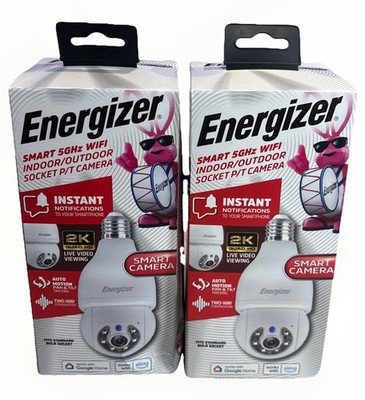 Energizer Smart WIFI Indoor/Outdoor Bulb Socket P/T Camera. 2 Ea. New
