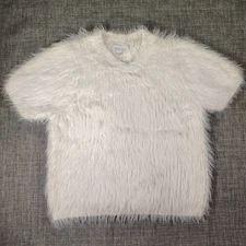 Velvet by Graham & Spencer Top Women MED  White Faux Fur Short Sleeve Ambrosial