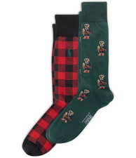 Polo Ralph Lauren Men's Crew Socks Mini Bears Red / Black Plaid, 2-Pack, 61