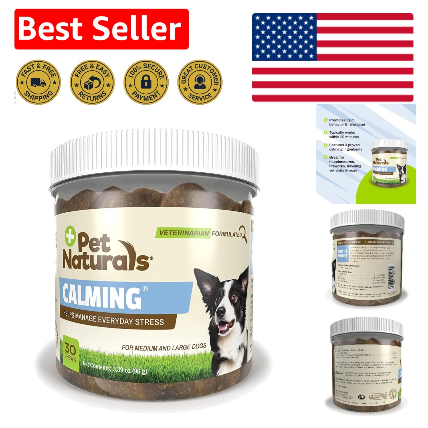 Vet-Approved Calming Chews for Medium & Large Dogs: Chicken Flavor, 30 Count