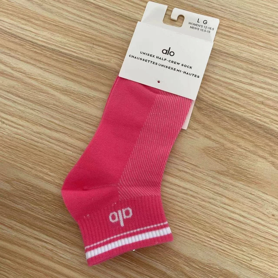 Nuevo 4 Pares ALO Yoga Medio Crew Calcetines Retro Unisex Talla L Negro Blanco Rosa Azul Foto 4 de 4