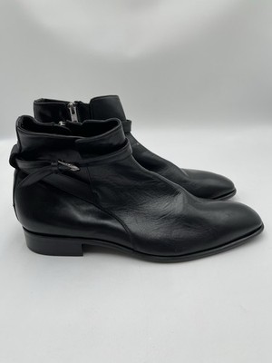 Men s Roberto Cavalli Ankle Side Zip Chelsea Black Leather Boots Size 46