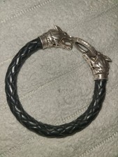 Genuine Thomas Sabo Black Braided Leather Wolf Bracelet.