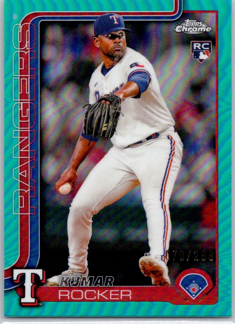 2025 Topps Chrome Teal Refractors #73 Kumar Rocker #/299 Rookie Texas Rangers