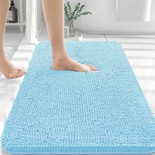 Soft Chenille Bath Rugs 30x20 - Absorbent Quick Dry Machine Washable - Sky Blue