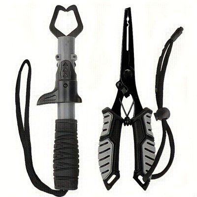 2pcs Stainless Steel Fishing Pliers with Comfort Grip TPR Handle, Spring-Loaded 