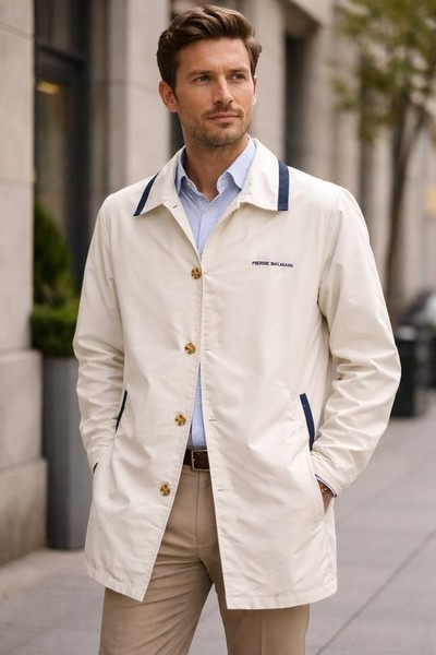 Men Balmain Trench Coat Beige Polyester L