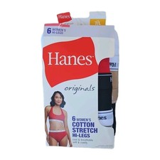 Hanes Originals Women's Cotton Stretch Hi-Legs Panties 6-Pack Size 7 Large