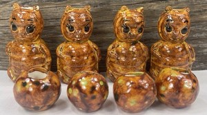 8-pcs Vintage 2-1/2” Anthropomorphic Ladybug Macrame Ceramic Figurines & Beads