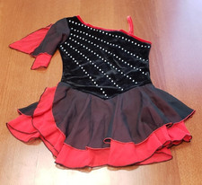 Silver Blade Girls Figure Skating Costume Size 10 Black Red Studded 1 Shoulder