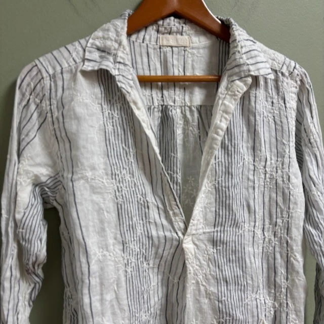 Túnica a Rayas Bordada Floral Lagenlook Tonos CP para Mujer Talla XS Boho Playa Foto 2 de 4