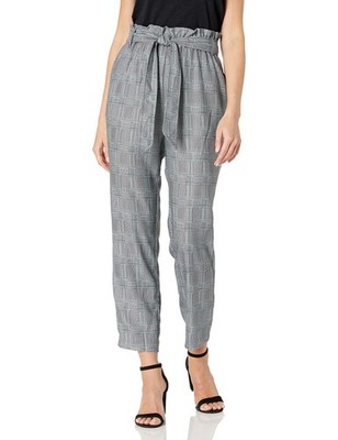 BCBGeneration Women's Pant with Paperbag Waist, Tapered Leg Black/Green, Large