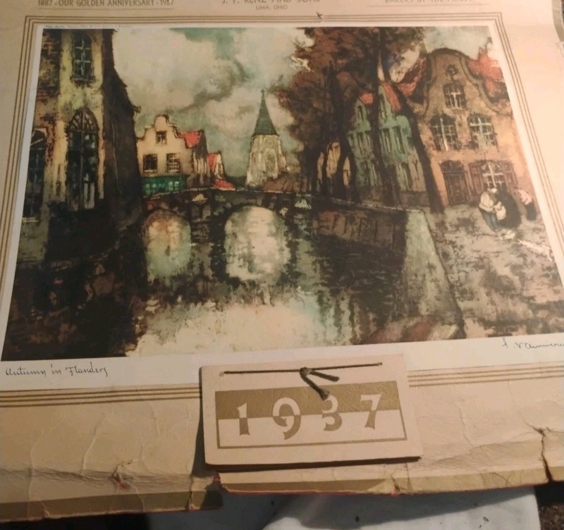 Vintage 1937 Calendar Print J.F. Renz And Sons Lima Ohio Celos Art