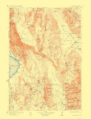 Topographical Map - Ballarat Nevada California Quad - USGS 1913 - Vintage Wall
