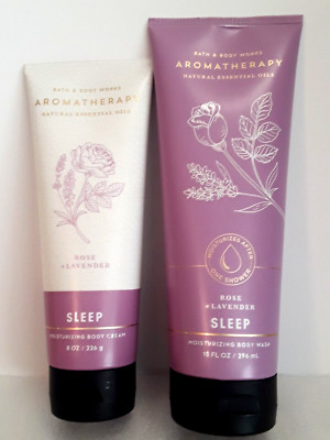 Bath Body Works Aromatherapy Rose Lavender SLEEP Moisturizing Cream & Wash SET