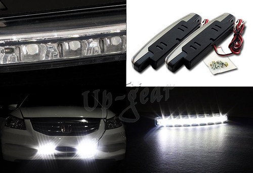 High Power Bright White 8 LED Chrome Housing Daytime Running Lights Fog Lamps - Picture 3 of 3