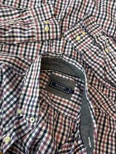 Mens Maine New England Large Purple Mix Check Long Sleeve Smart Casual Shirt - Picture 4 of 7