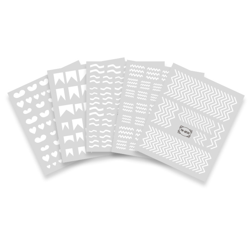 French Tips Nail Sticker White Stripes Wave Self-Adhesive Decals for Finger NH18