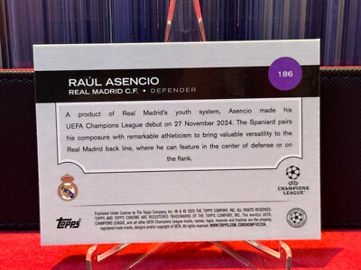 RAUL ASENCIO 2024-25 TOPPS CHROME ROOKIE Aqua 073/199 Real Madrid