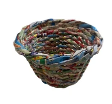 Up cycled Magazine Recycled Paper Weave Basket Planter Pot Holder Boho Unique