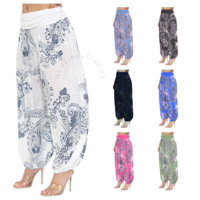 Neue italienische Frauen Alibaba Paisley Print Hose lässig Bündchen Harem Baggy Hose