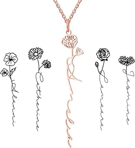 Birth Flower Name Necklace Custom My 