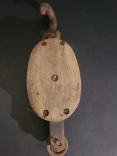 Vintage Old Wood Pulley Barn Find Block Tackle w/4  Steel Wheel For 1" Dia Rope