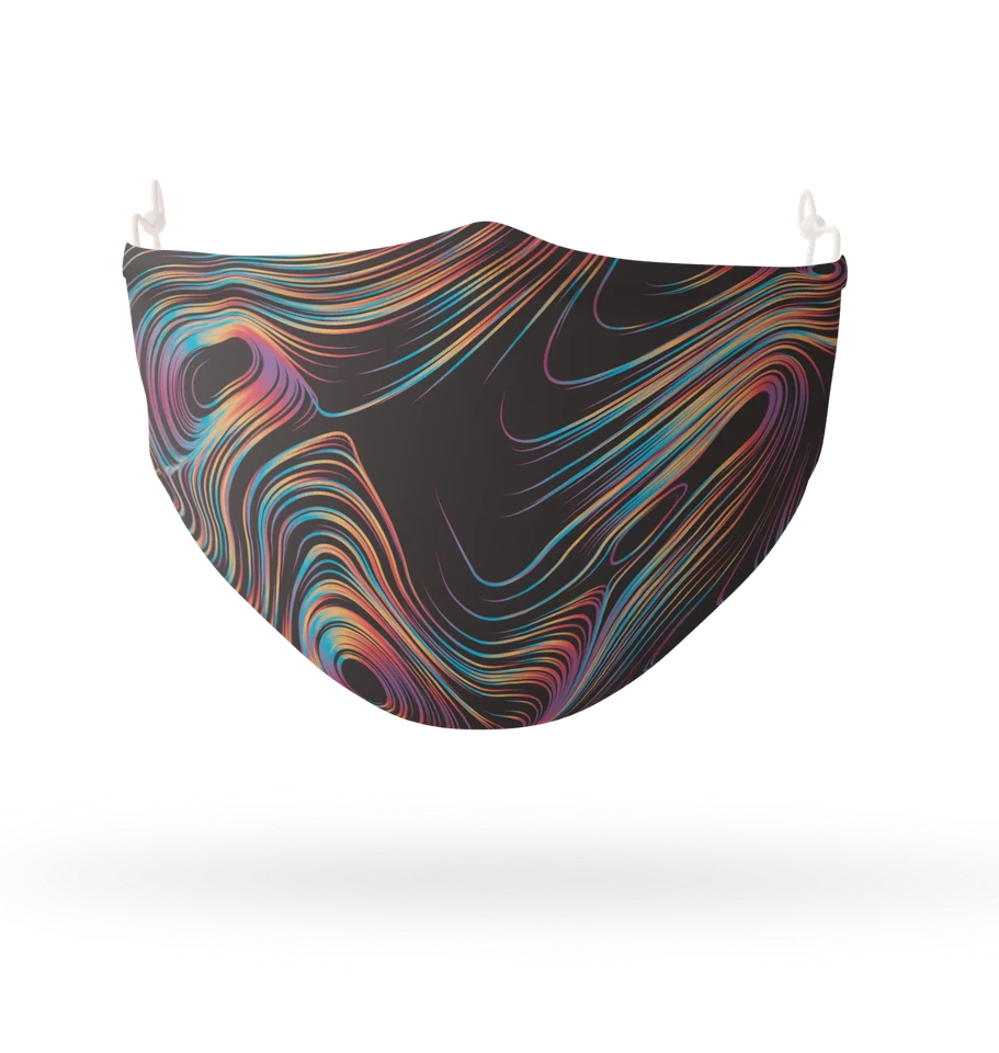 ASVP SHOP Black Rainbow Swirls Face Mask, Reusable Cotton Mask with 2 Washable Filters