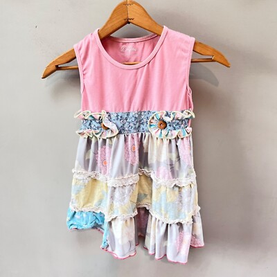 Tutu and Lulu Ruffles Girls Tiered Layer Dress- Size  5-6Y