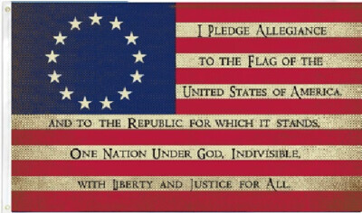 3X5 BETSY ROSS 1776 PLEDGE OF ALLIGIANCE PATRIOTIC VINTAGE TEA STAINED FLAG