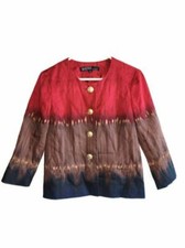 Kasper Jacket Size 12p Petite Red Brown Black Watercolor Pattern Lightweight