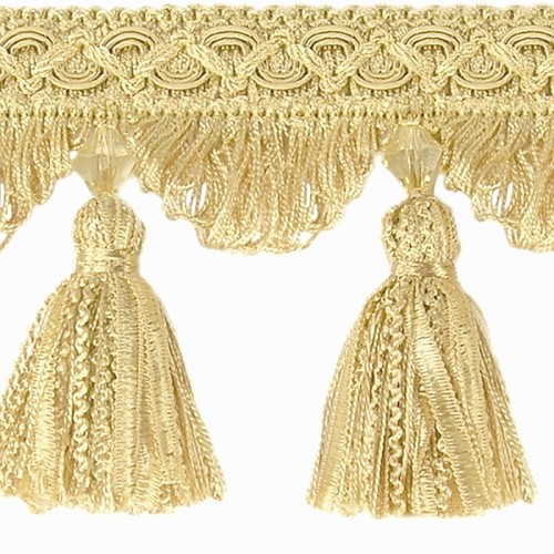 Ab 1m Luxus Diamantlook Quastenborte 9cm Light Gold Sand Barock Borte 