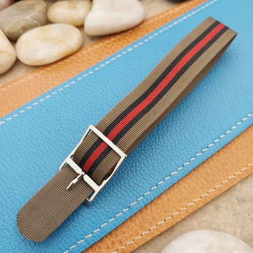 Vintage 17mm schwarz rot braun gestreift Nylon klassisch Single Pass unbenutzt Uhrenarmband