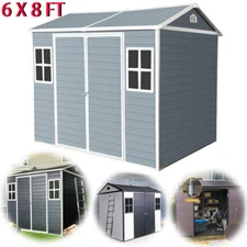 8x6 FT Resin Outdoor Storage Shed with Floor & Windows Ventilation for Garden