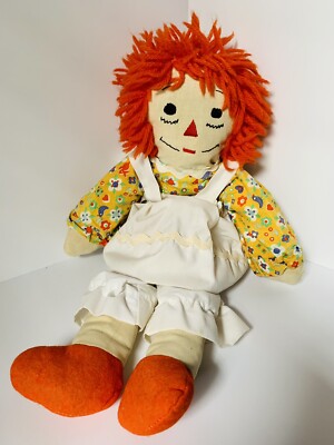 Vintage Raggedy Ann Homemade Rag doll 18” yellow orange