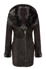 Ladies Brown Hooded Suede Shearling Sheepskin Coat Genuine Spanish Merino Coat