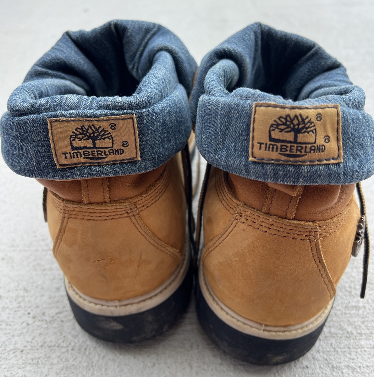 Timberland Wheat Blue Denim Roll Down Sawhorse Brown Boots Timberland Wheat Blue Denim Roll Down Sawhorse Brown Boots