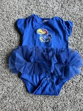 Kansas Jayhawks Cheerleader Tutu Blue One Piece Baby Shirt 12M Two Feet Ahead