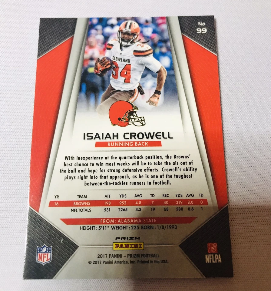 2017 Panini Prizm Isaiah Crowell White Sparkle SSP - Image 2 of 2