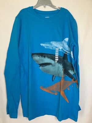New Carter's Boys Shark Long Sleeve Tee Shirt Top Blue many
