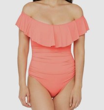 152 La Blanca Women's Pink Island Goddess Off Shoulder 1 Piece Swimsuit Size 12