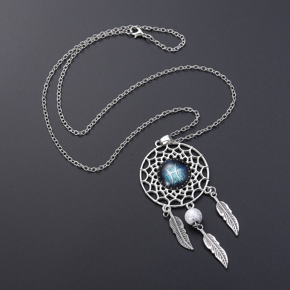 Dreamcatcher Necklace Retro Bohemia Zodiac Sign Pendant Dangling Tassel