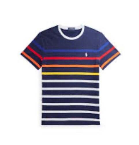Polo Ralph Lauren Men's Navy/White Stripe Classic Fit Crew-Neck Pocket T-Shirt - Afbeelding 1 van 11