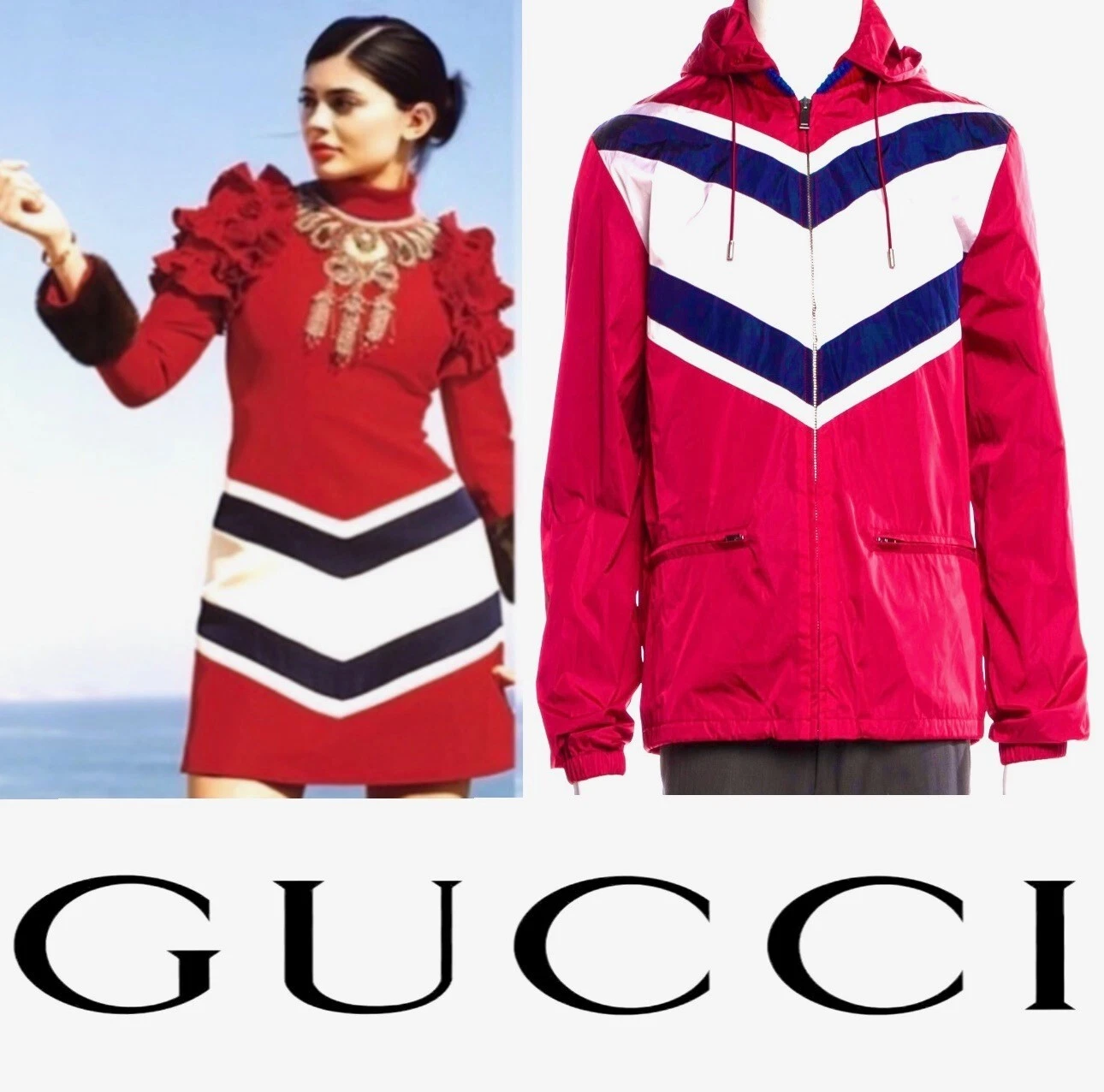 Veste imperméable rouge Kylie neuve Gucci 2016 44 46 48 10 12 14 femme homme capuche L M