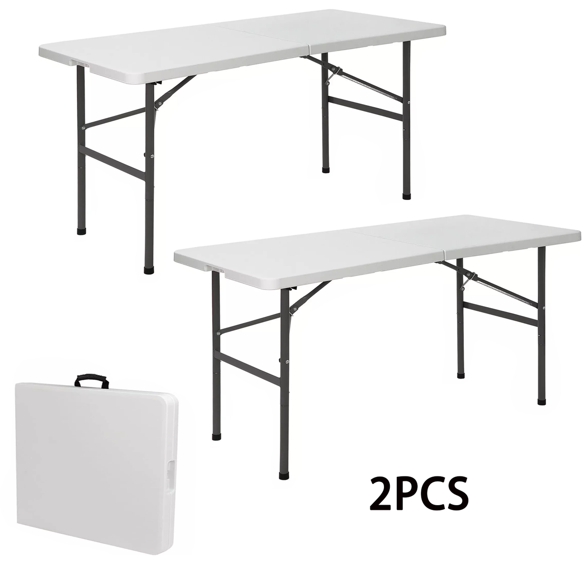 2X White 4' Folable Camping Table Portable w/Handle Safety Lock