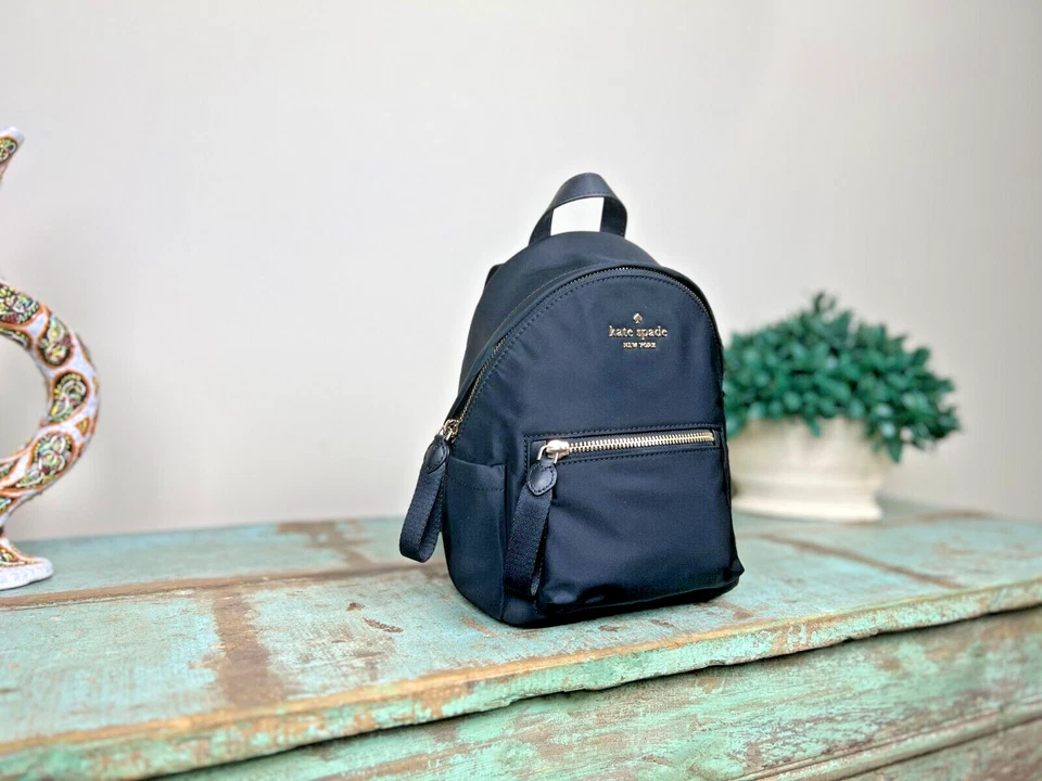 KATE SPADE CHELSEA NYLON MINI SMALL BACKPACK BLACK TOTE TRAVEL BAG PURSE - Image 2 of 4