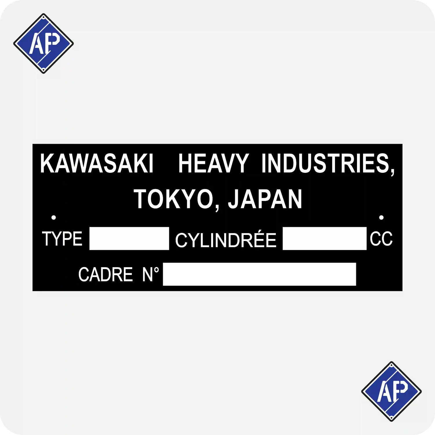 Plaque de mines Kawasaki pour contrôle technique moto conforme